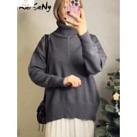 Cozy White Oversized Knit Turtleneck Sweater