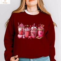 Valentines Day Coffee Print Hoodie for Women