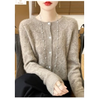 Womens 100% Wool Hollowed Out Cardigan