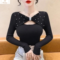 Womens V-Neck Bow Knit Sweater