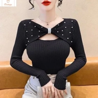 Womens V-Neck Bow Knit Sweater