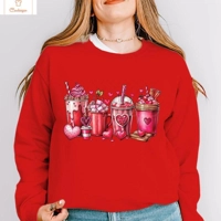 Valentines Day Coffee Print Hoodie for Women