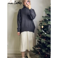 Cozy White Oversized Knit Turtleneck Sweater