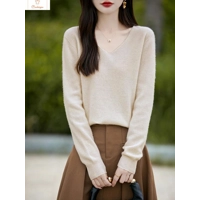 Womens Merino Wool V-neck Pullover Sweater