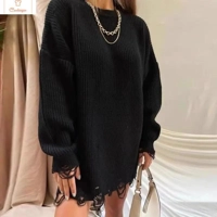Chic Baggy Frayed Long Pullover Sweater