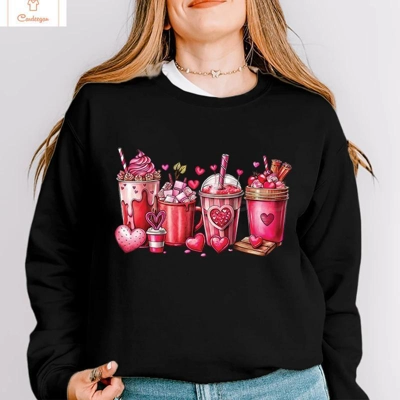 Valentines Day Coffee Print Hoodie for Women