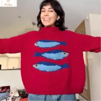 Retro Fish Knit Pullover Sweater