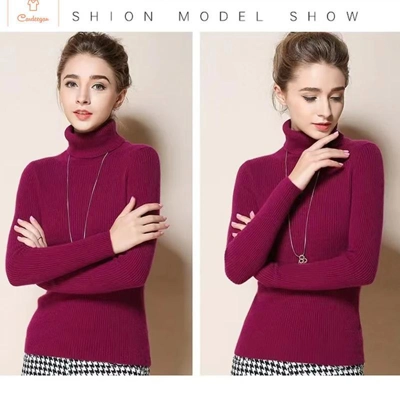 Fashionable Womens Turtleneck Jumper with Thermal Striped Knit