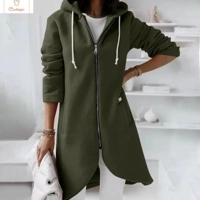 Solid Color Hooded Zipper Cardigan