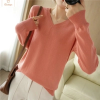 Peach V-neck Long Staple Cotton Sweater
