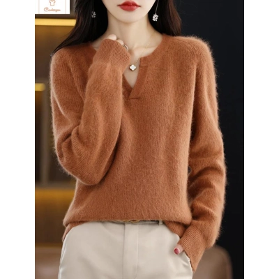 Mink Cashmere V-neck Pullover Sweater