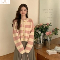 Striped Retro Knit Crop Cardigan