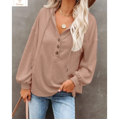 Womens Casual Button Hoodie Sweatshirt