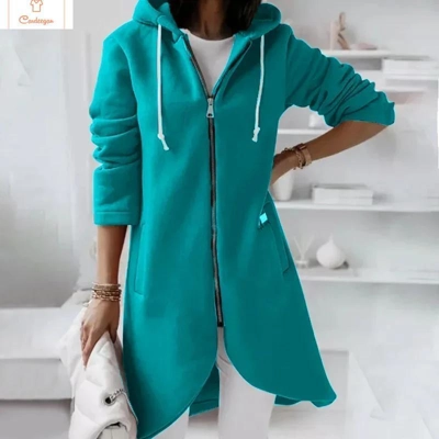 Solid Color Hooded Zipper Cardigan