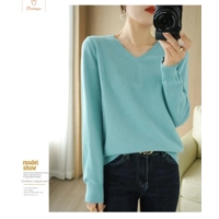 Peach V-neck Long Staple Cotton Sweater