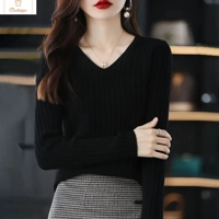 V-Neck Knitted Pullover Sweater for Women