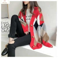 Plaid Puff Sleeve Oversized Cardigan