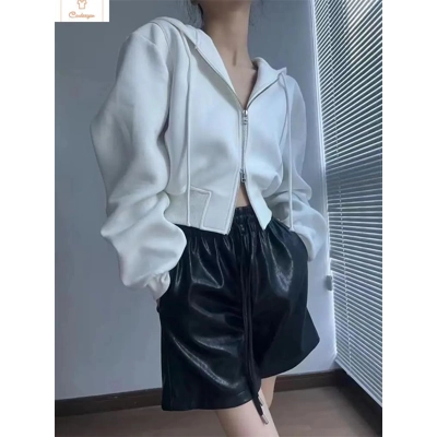 Slim Crop Zip Up Hooded Sweatshirt Women