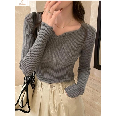 Chic V-neck Knitted Ribbed Sweater