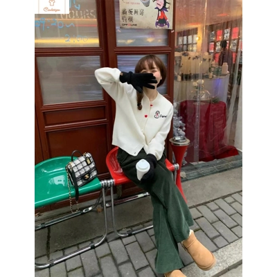 Fashionable Cashmere Snowman Embroidered Cardigan