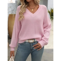 Womens Knitted Hollow V-Neck Sweater
