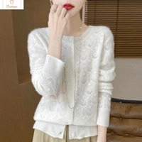 Womens 100% Wool Hollowed Out Cardigan