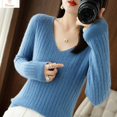 Casual V-Neck Knit Sweater for Women