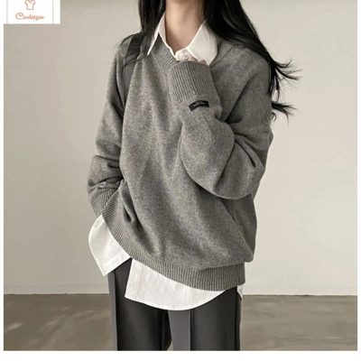 Casual Oversize Black V-Neck Sweater Casual Oversize Black V-Neck Sweater