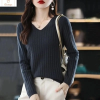 V-Neck Knitted Pullover Sweater for Women