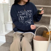 American Retro Dog Print Sweatshirt for Women