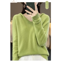 Merino Wool V-Neck Hoodie Sweater