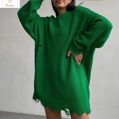 Chic Baggy Frayed Long Pullover Sweater Chic Baggy Frayed Long Pullover Sweater