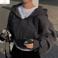 Navy Blue Cropped Zip-up Hoodie