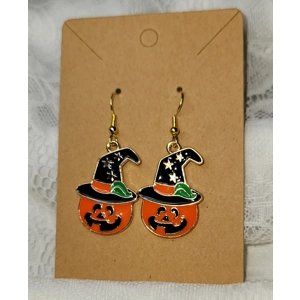 Witchy Jack-O-Lantern Enamel Earrings