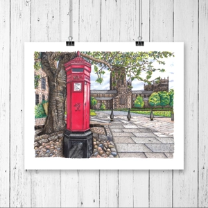 Durham Cathedral Print, Durham Print, Durham Art, Durham Cathedral & Post Box, 8x10