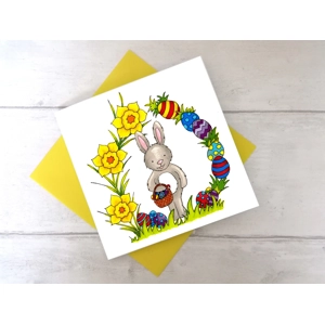Easter Card, Personalised Easter Bunny Greeting Card, Easter Egg and Daffodil Easter Card