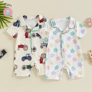 Infant Summer Tractor Flower Pajamas Romper