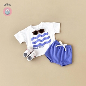 Cartoon Wave T-shirt and Beach Shorts Set
