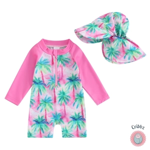 **Toddler Long Sleeve Floral Swimsuit with Hat**
