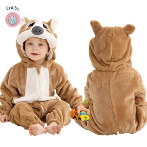 Hooded Flannel Baby Romper Jumpsuit