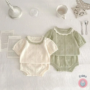 Hollow Out Knit Tee and Shorts Set