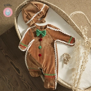 Gingerbread Christmas Baby Outfit with Hat