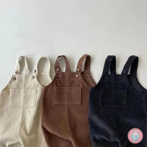 Solid Corduroy Suspender Romper for Toddlers
