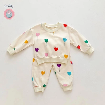 Heart Print Baby Hoodie Set title=