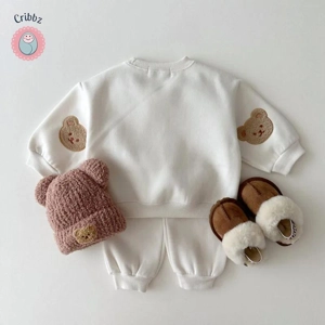 Kids Bear Embroidery Hoodie and Pants Set