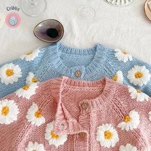 Autumn Daisy Embroidery Baby Cardigan