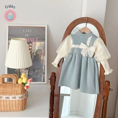 Cute Lantern Sleeve Knitted Dress for Girls title=