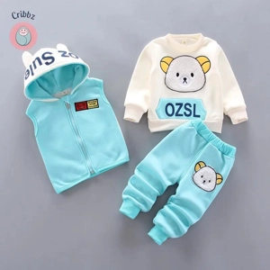 Cozy Cartoon Bear Fleece Outfit Set