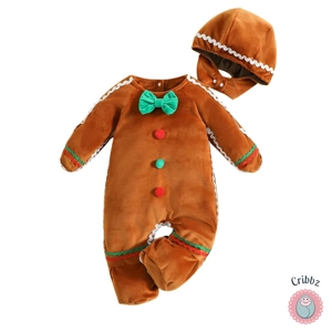 **Gingerbread Baby Romper Set with Hat**