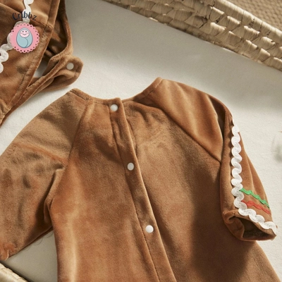 Gingerbread Christmas Baby Outfit with Hat title=